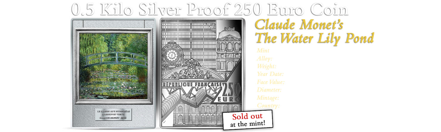 0.5 Kilo Silver Proof 250 Euro Monet